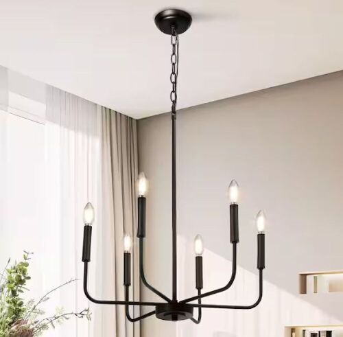 LNC Industrial 6-Light Black Chandelier Classic Candlestick Island Light - Lot 296