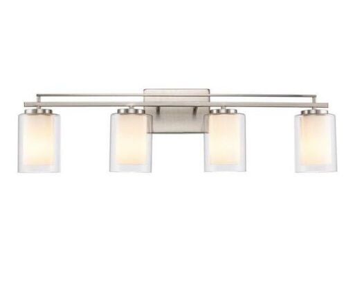 Bel Air Lighting Lisbon 32 in. 4-Light Brushed Nickel Bathroom Vanity Light Fixture with Clear Glass Outer and Opal Glass Inner Shades - Lot 299