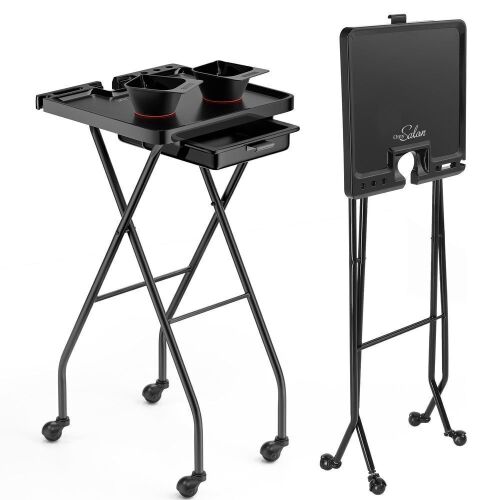 OmySalon Foldable Salon Tray Trolley Cart w/Wheels & 2 Color Bowls 1 Drawer - Lot 353