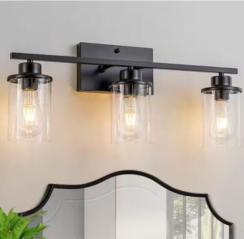 GoYeel 23.62 in. 3-Light Modern Black Bathroom Vanity Light with Cylinder Glass Shade - Lot 361