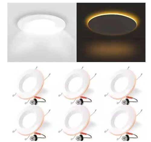 Energetic Lighting 5/6 in. Housing Required IC Rated Dimmable Integrated LED Recessed Light Trim with Night Light, 6-Pack - Lot 366