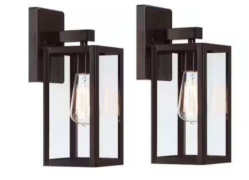 Hukoro Martin 13.5 in. 1-Light Bronze Outdoor Wall Lantern Sconces, 2-Pack - Lot 371