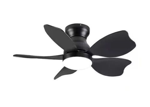 YUHAO 30 in. Indoor/Outdoor Integrated LED Light Flush Mount Black Ceiling Fans with Reversible Motor and Remote Control - Lot 376
