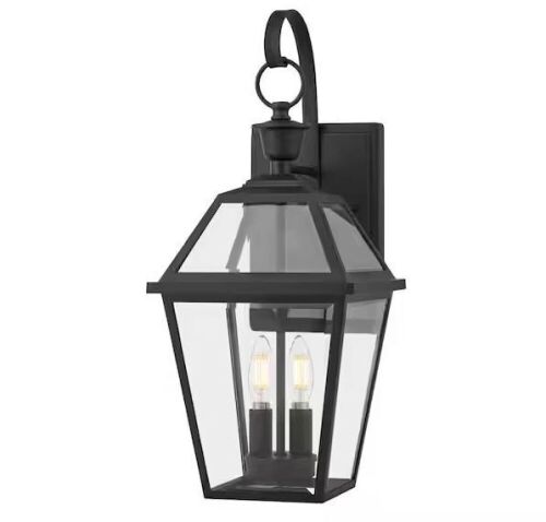 Home Decorators Collection Glenneyre 20.25 in. Matte Black French Quarter Gas Style Hardwired Outdoor Wall Light Lantern Sconce - Lot 381