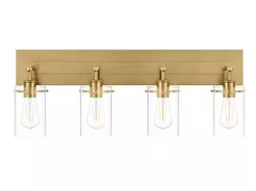 Hampton Bay Regan 29 in. 4-Light Brushed Gold Vanity Light with Clear Glass Shades - Lot 382