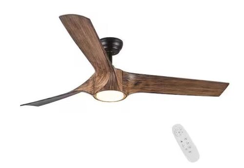 YUHAO Farmhouse 56 in. Integrated LED Indoor Brown Wood Ceiling Fan Light Kit with Remote Control and DC Motor - Lot 388
