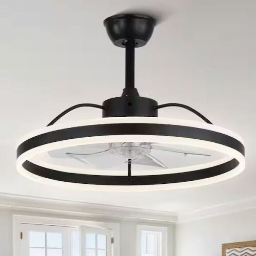Cotti 24 in. Indoor Black Modern Smart Ceiling Fan with Lights, 6-Speed 3 Color Ceiling Fan with Remote & Downrod - Lot 412