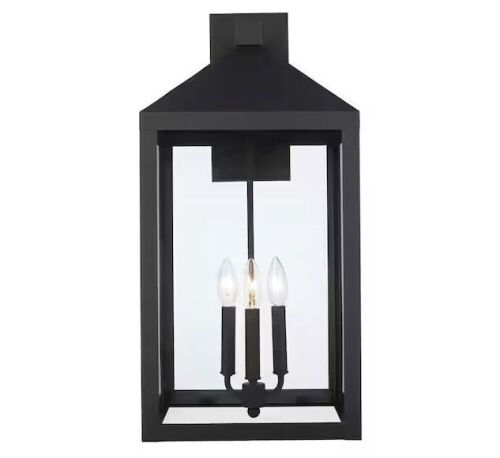 Bel Air Lighting Storm 25.8 in. 3-Light Black Outdoor Wall Light Fixture with Clear Glass - Lot 415