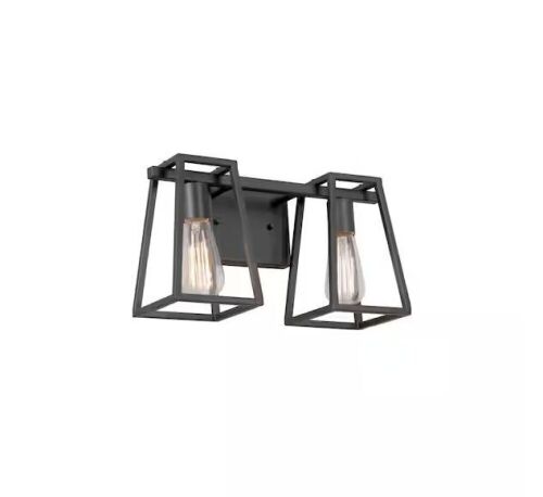 Home Decorators Collection Hazel Heights 14.75 in. 2-Light Black Rustic Farmhouse Bathroom Vanity Light - Lot 427