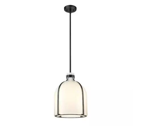 Pearson 12.25 in. 1-Light Matte Black Pendant Light with White Opal Glass Shade - Lot 466