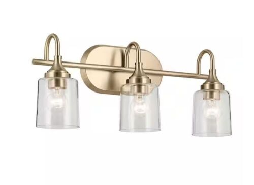 KICHLER Erta 24 in. 3-Light Champagne Bronze Bathroom Vanity Light with Clear Glass Shades - Lot 470