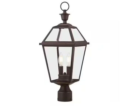 Home Decorators Collection Glenneyre 2-Light Oil-Rubbed Bronze French Quarter Gas Style Outdoor Post Mount Light with Clear Glass - Lot 471