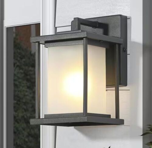 Uolfin Modern Black 1-Light Rectangle Industrial Outdoor Wall Light with Frosted Glass Shade - Lot 473
