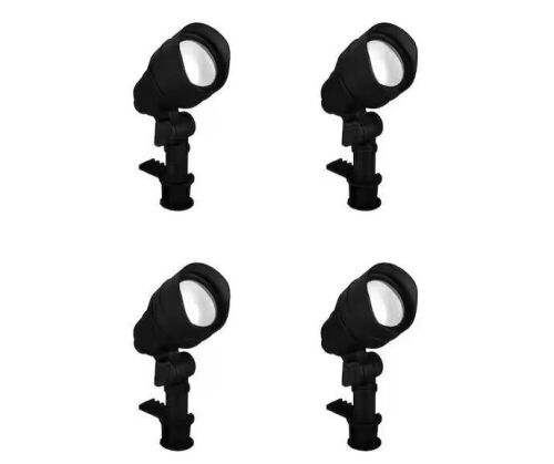 Hampton Bay 20-Watt Equivalent Millennium Black Adjustable Light Color Integrated LED Outdoor Landscape Flood Light, 4-Pack - Lot 494