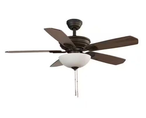 Hampton Bay Wellston II 44 in. Indoor LED Bronze Dry Rated Downrod Ceiling Fan with Light Kit and 5 Reversible Blades - Lot 570