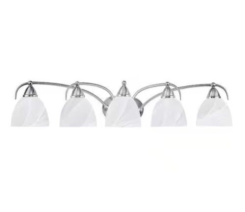 Volume Lighting 5-Light Brushed Nickel Bath and Vanity Light - 1 Glass Shade Broken  - Lot 576