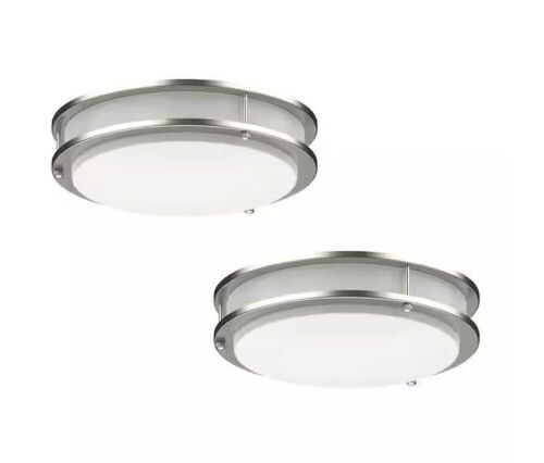DYMOND 12 in. Modern Brushed Nickel Double Ring LED Flush Mount Ceiling Light Fixture 4000K, 2-Pack - Lot 589