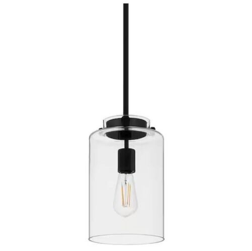 Hampton Bay Mullins 6.75 in. 1-Light Coal Mini Pendant Hanging Light - Lot 593