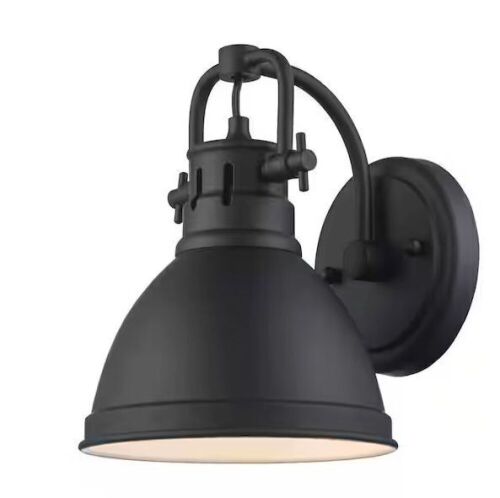 Hampton Bay Coalville 1-Light Matte Black Indoor Farmhouse Wall Sconce Light Fixture with Metal Shade - Lot 594