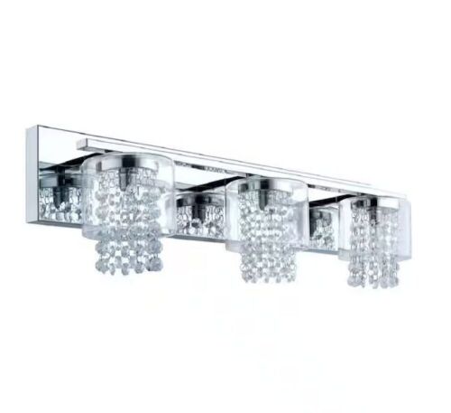 Eglo Kissling 25.2 in. W x 6.65 in. H 3-Light Polished Chrome Bathroom Vanity Light with Glass Crystal Accents - Lot 598
