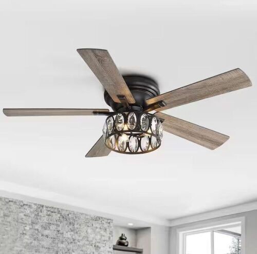 Breezary Jemore 52 in. Indoor Flush Mounted Black Crystal Ceiling Fan with Light Kit and Remote Control  - Lot 786