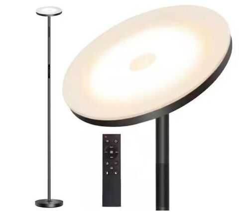 70 in. Classic Black Industrial 1-Light Dimmable and Color Temperature Adjustable LED Torchiere Floor Lamp - Lot 795
