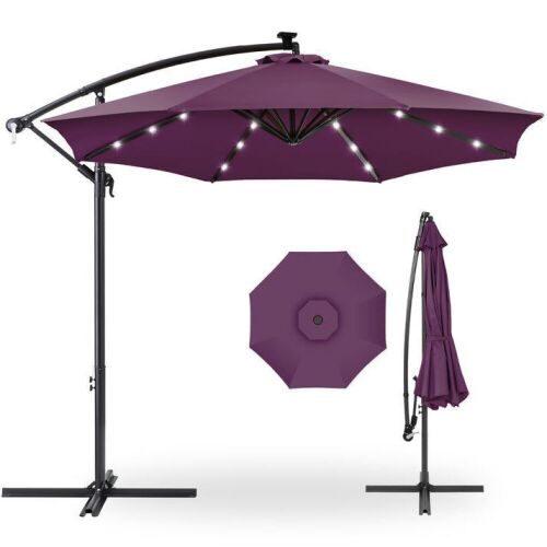 Solar LED Offset Hanging Patio Umbrella w/ Crank Tilt Adjustment - 10ft - Lot 867