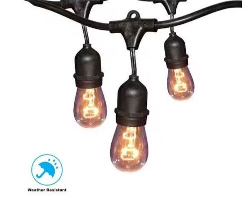 Hampton Bay 12-Light 24 ft. Black Indoor/Outdoor Commercial Incandescent Edison String Light - Lot 879