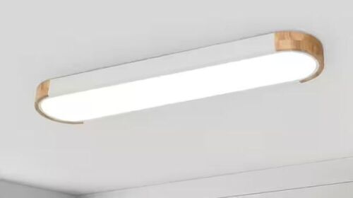 Lumin 38 in. W 1-Light White and Wood Integrated LED Flush Mount Minimalist Long Oval Ceiling Light - Lot 890
