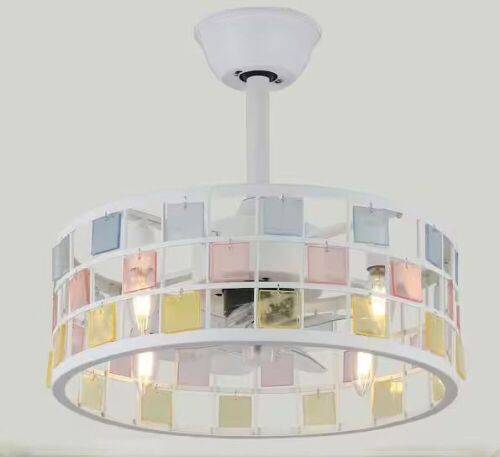 18in.Indoor White DIY Tiffany Stained Glass Ceiling Fan with Lights, Industrial 3-Speed Ceiling Fan w/Remote - Lot 896