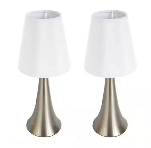 All The Rages Valencia 11.5 in. Brushed Nickel 2 Pack Mini Touch Table Lamp Set with White Fabric Shades - Lot 253
