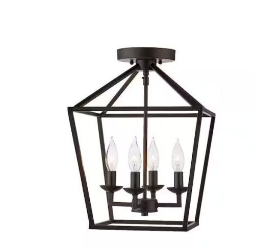  Home Decorators Collection Weyburn 16.5 in. 4-Light Bronze Farmhouse Semi-Flush Mount Ceiling Light Fixture with Caged Metal Shade - Lot 254