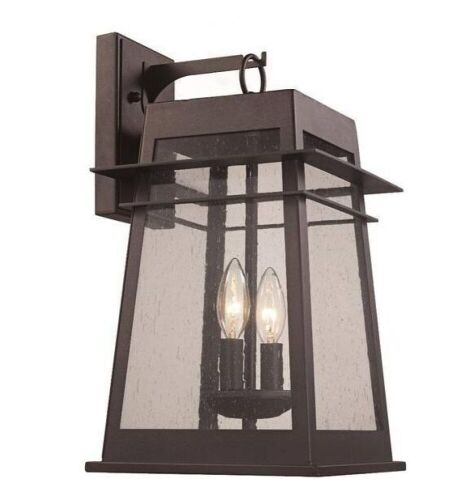 Bel Air Lighting 2-Light Black Outdoor Wall Lantern Sconce with Seeded Glass - Lot 256