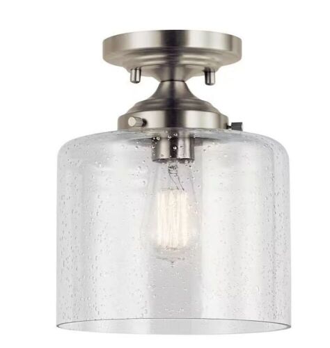 KICHLER Winslow 8.5 in. 1-Light Brushed Nickel Hallway Contemporary Semi-Flush Mount Ceiling Light with Clear Seeded Glass - Lot 259