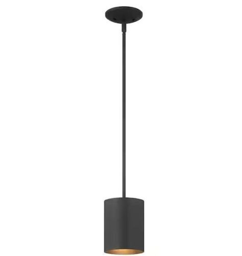 Volume Lighting Mini 1-Light Black Aluminum Integrated LED Indoor/Outdoor Cylinder Downrod Pendant, 2 Pack  - Lot 445