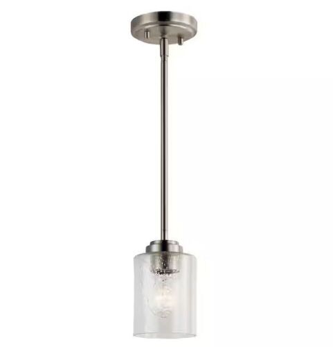 KICHLER Winslow 1-Light Brushed Nickel Contemporary Kitchen Mini Pendant Hanging Light with Clear Seeded Glass - Lot 449