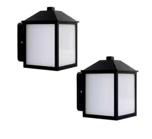 LUTEC Black Outdoor Hardwired Coach Wall Mount Sconce with Integrated LED, 2-Pack - Lot 452