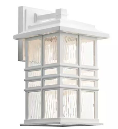 KICHLER Beacon Square 14.25 in. 1-Light White Outdoor Hardwired Wall Lantern Sconce - Lot 459