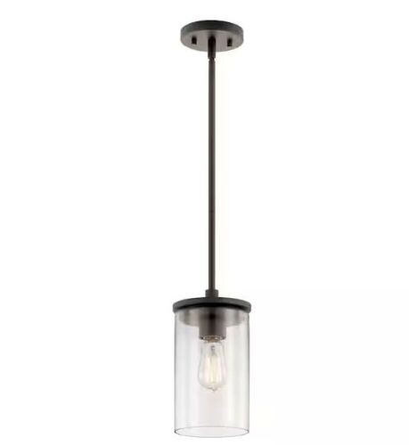 KICHLER Crosby 1-Light Olde Bronze Contemporary Shaded Kitchen Mini Pendant Hanging Light with Clear Glass - Lot 540