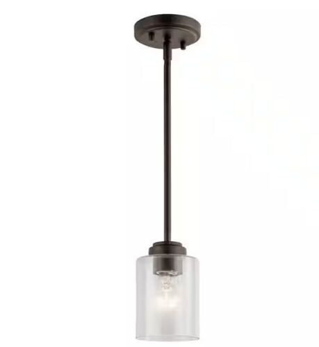 KICHLER Winslow 1-Light Olde Bronze Contemporary Kitchen Mini Pendant Hanging Light with Clear Seeded Glass - Lot 541