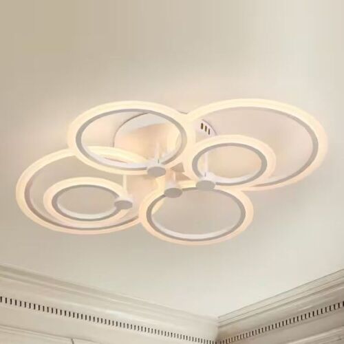 TOZING 31 in. White Modern Integrated LED 6 Rings Circle Semi- Flush Mount Ceiling Light with Remote - Lot 549