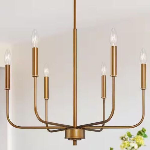Uolfin Modern Dark Gold 6-Light Farmhouse Antique Candlestick Light Fixture - Lot 551
