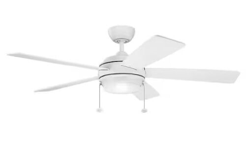 KICHLER Starkk 52 in. Indoor Matte White Downrod Mount Ceiling Fan with Integrated LED with Pull Chain - Lot 557