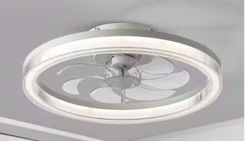 20 in. LED Indoor White Low Profile Flush Mount Ceiling Fan with Light - Lot 643