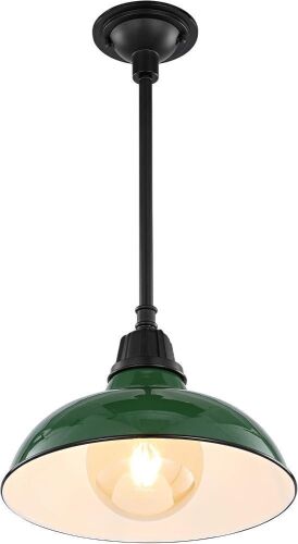  JONATHAN Y Jasper 12.25" 1-Light Farmhouse Industrial Indoor/Outdoor Iron LED Round Pendant Light, Green  - Lot 743