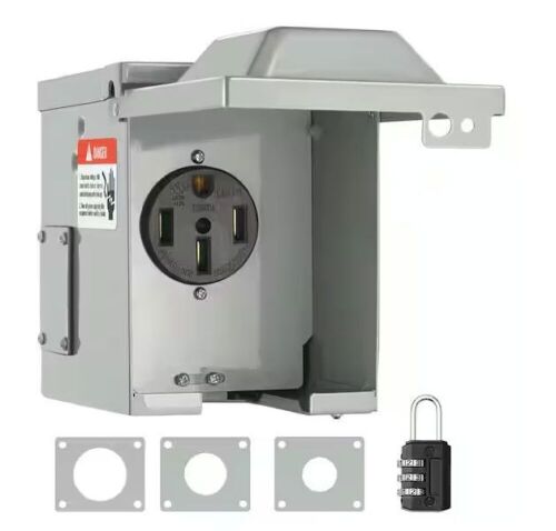VEVOR RV Power Outlet Box Indoor/Outdoor 50 Amp 125-Volt/250-Volt Receptacle Panel NEMA 14-50R Single Outlet - Lot 756