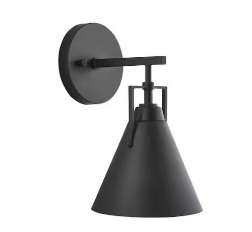 Lot of (2) Home Decorators Collection Insdale 1-Light Matte Black Modern Industrial Bathroom Vanity Light with Black Metal Shade - Lot 842