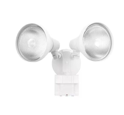 Lot of (2) Defiant PAR 180 Degree White Motion Sensor Wired Outdoor 2-Head Dusk-to-Dawn Security Flood Light - Lot 843