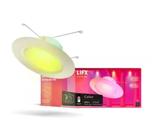 Lot of (2) LIFX 5/6 in. 65-Watt Equivalent Multi-Color Smart Alexa/Hey Google/HomeKit/Siri Retrofit Integrated LED Recessed Downlight - Lot 844