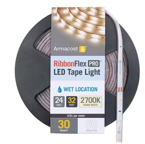 Lot of (2) Armacost Lighting RibbonFlex Pro Warm White (2700K), 30 LEDs/M, 10M, 24-Volt Outdoor Tape Light - Lot 847
